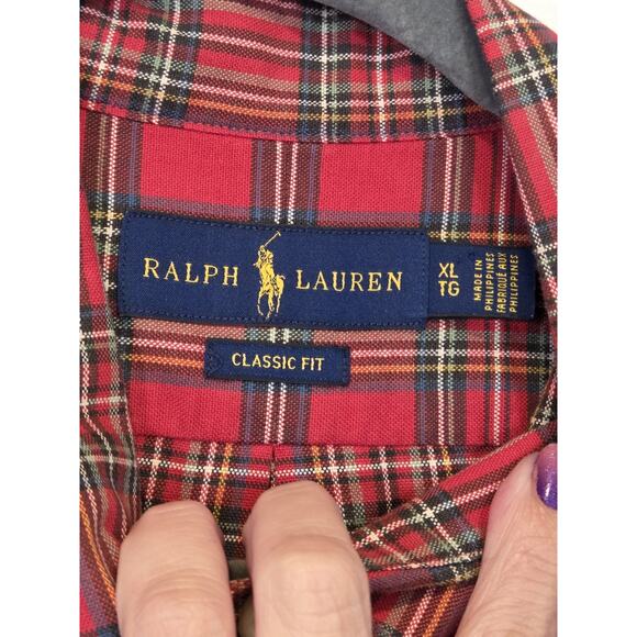 Ralph Lauren Shirt Men's Button Up Red Plaid Green Pony Classic Preppy | XL EUC - Picture 8 of 13
